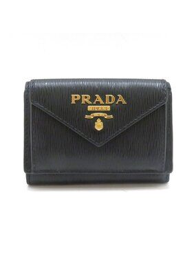 Prada Compact Wallet Black Vitello Move Trifold